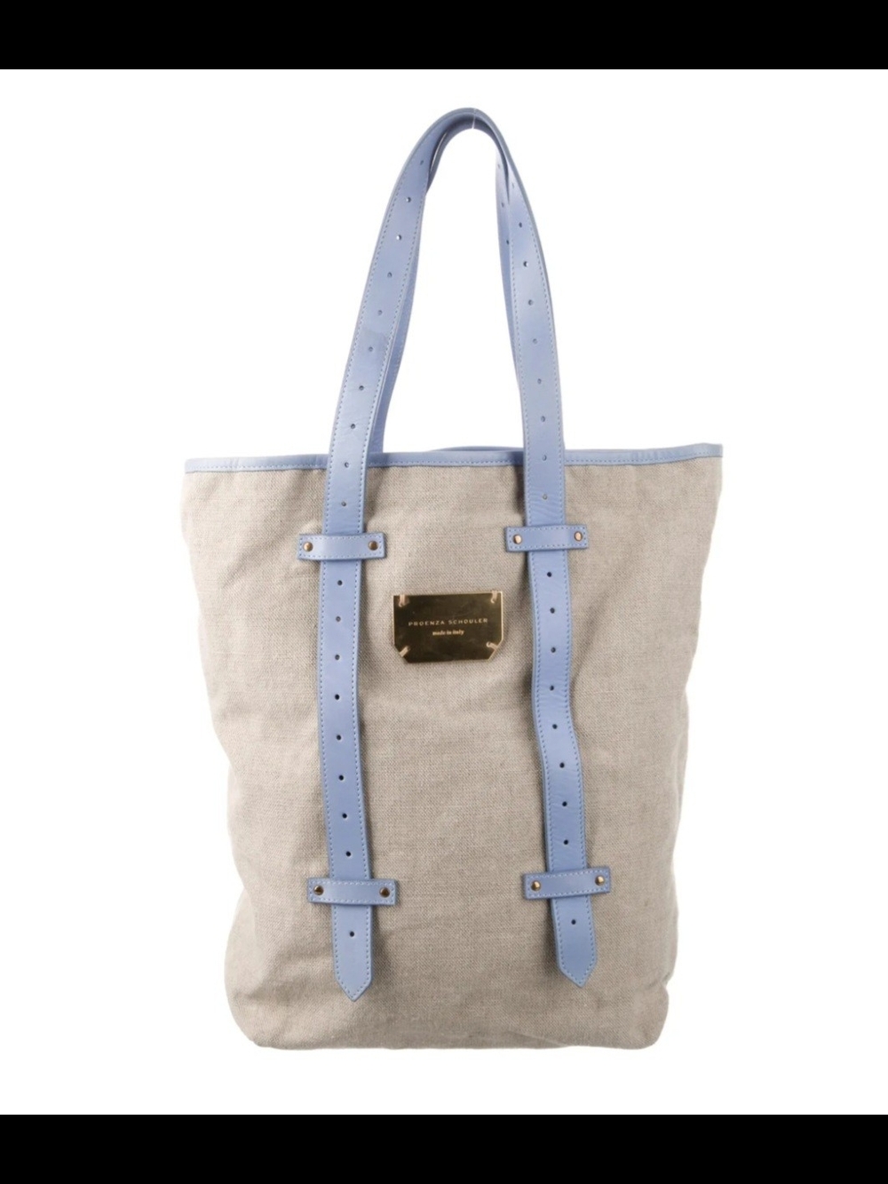 Proenza Schouler Canvas Tote with Light Blue Leather Straps